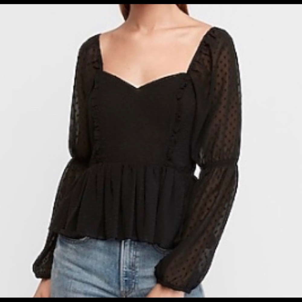 Sheer Sleeve Peplum Dot Blouse